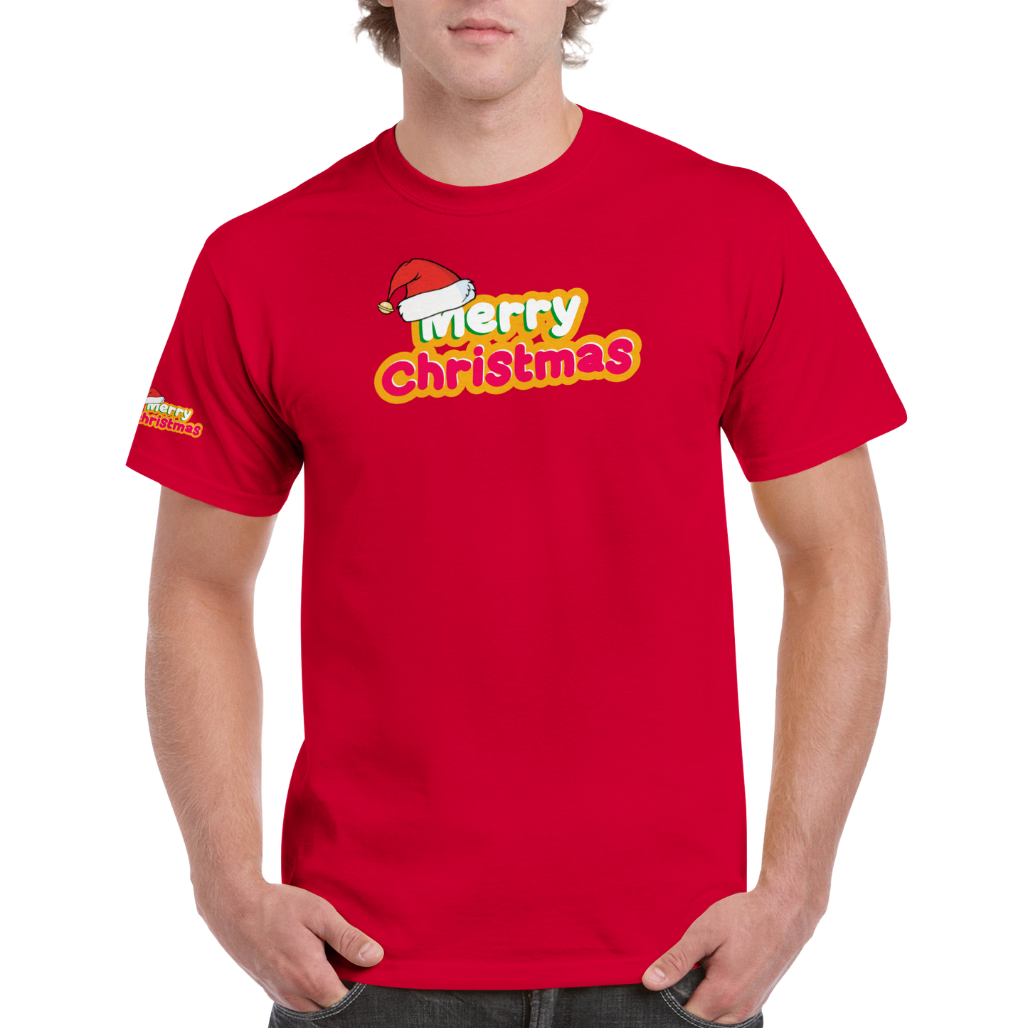 Santa's Merry Christmas T-shirt with right sleeve print